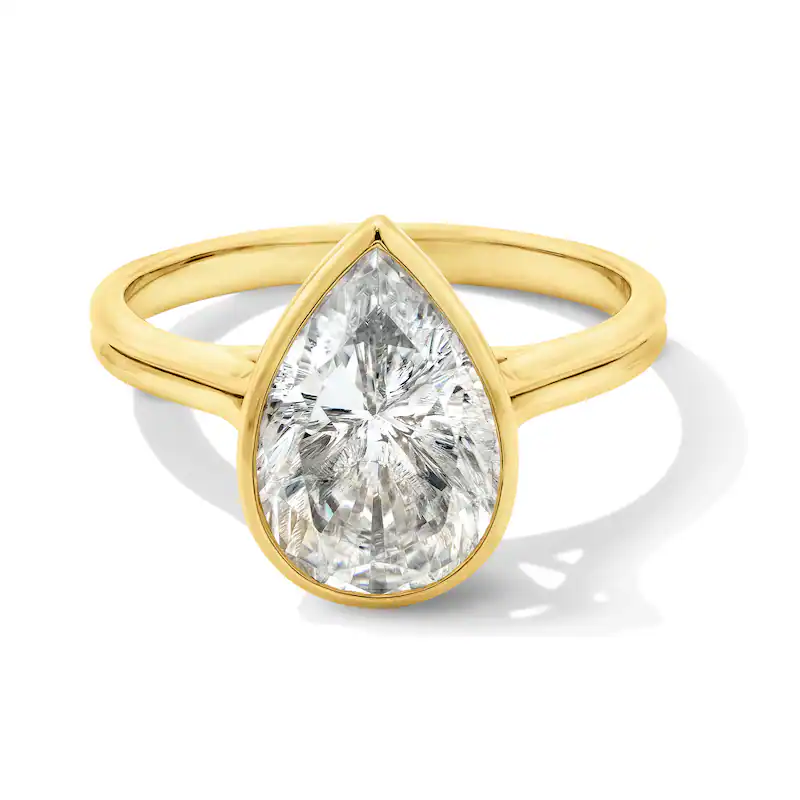 14K Gold 3 CT Pear-Shaped Lab Created Diamond Custom Bezel-Set Solitaire Engagement Ring-1