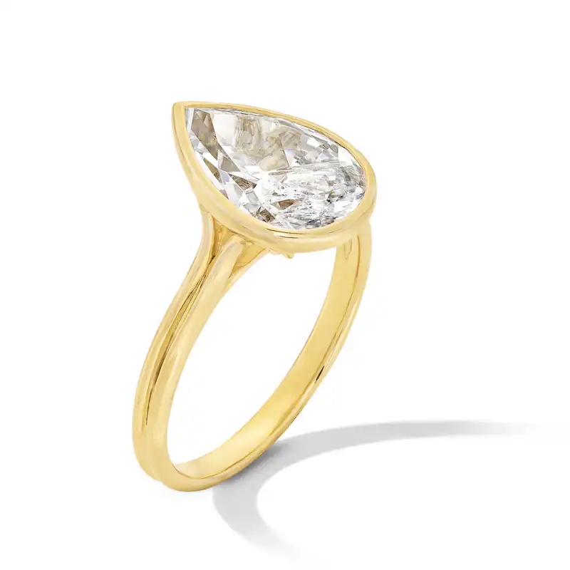 14K Gold 3 CT Pear-Shaped Lab Created Diamond Custom Bezel-Set Solitaire Engagement Ring-3