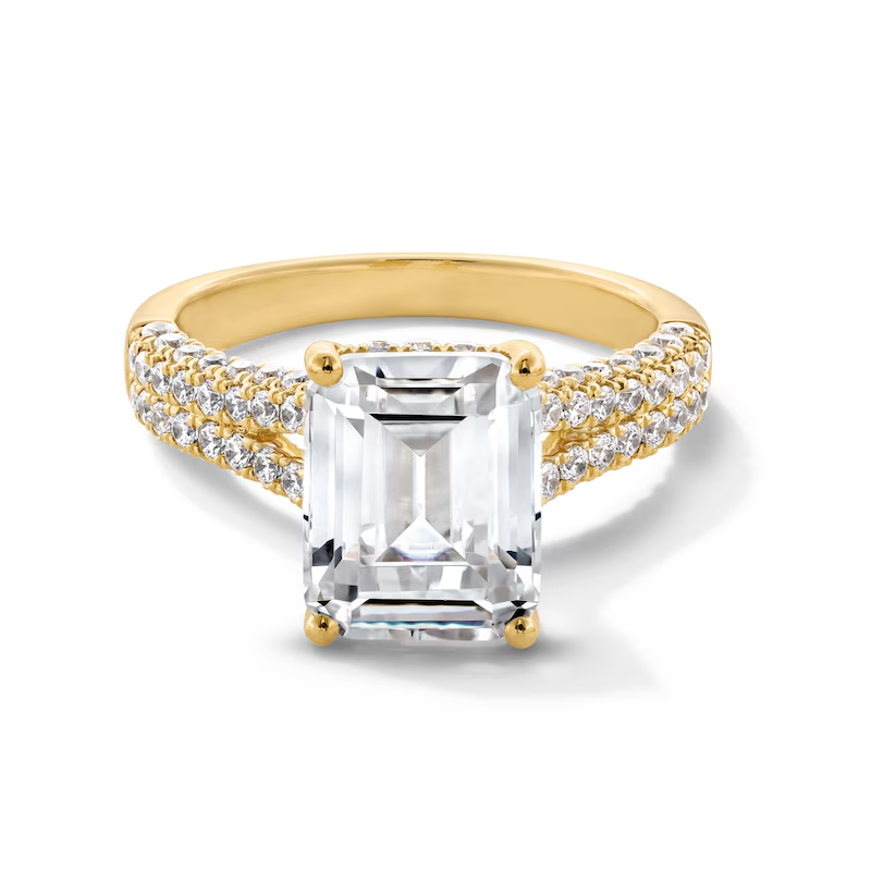 14K Gold 1 to 3.5 CT.T.W. Emerald Cut Lab Created Diamond Custom Split Shank Engagement Band D-VVS1 IGI Certified-1