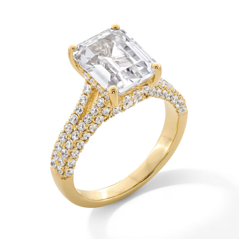 14K Gold 1 to 3.5 CT.T.W. Emerald Cut Lab Created Diamond Custom Split Shank Engagement Band D-VVS1 IGI Certified-3