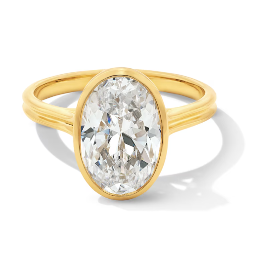 YFN Sustainable 3 CT Oval Lab Diamond Solitaire Ring 10K Gold Bezel-Set (F/VS2)