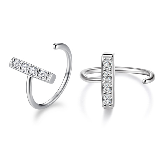 Sterling Silver Cubic Zirconia Cross Hoop Earrings