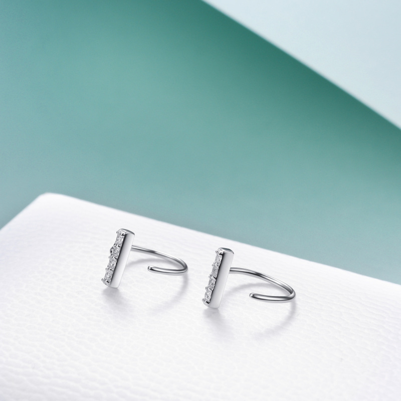 Sterling Silver Cubic Zirconia Cross Hoop Earrings-2