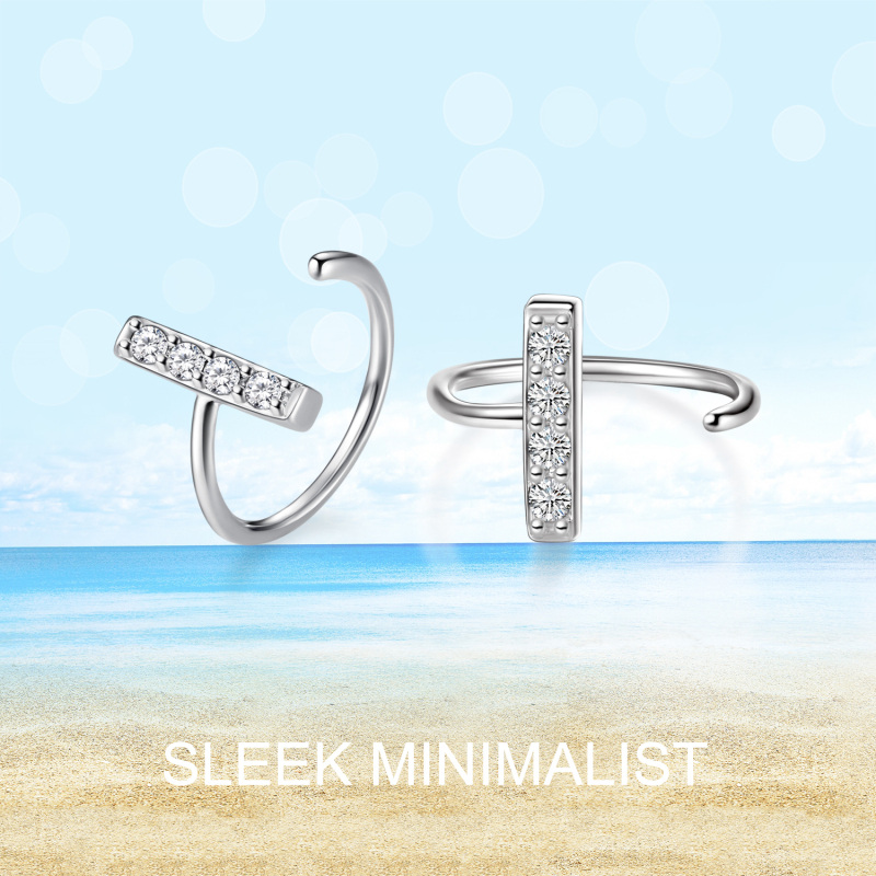 Sterling Silver Cubic Zirconia Cross Hoop Earrings-5